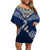 Custom Aotearoa New Zealand Off Shoulder Short Dress Silver Fern and Matau with Maori Tribal Blue Style LT03 Women Blue - Polynesian Pride