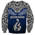 Custom Aotearoa New Zealand Sweatshirt Silver Fern and Matau with Maori Tribal Blue Style LT03 - Polynesian Pride