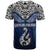 Custom Aotearoa New Zealand T Shirt Silver Fern and Matau with Maori Tribal Blue Style LT03 - Polynesian Pride