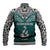 Aotearoa New Zealand Baseball Jacket Silver Fern and Matau with Maori Tribal Turquoise Style LT03 - Polynesian Pride