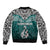 Aotearoa New Zealand Bomber Jacket Silver Fern and Matau with Maori Tribal Turquoise Style LT03 - Polynesian Pride