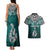 Aotearoa New Zealand Couples Matching Tank Maxi Dress and Hawaiian Shirt Silver Fern and Matau with Maori Tribal Turquoise Style LT03 - Polynesian Pride