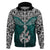 Aotearoa New Zealand Hoodie Silver Fern and Matau with Maori Tribal Turquoise Style LT03 Zip Hoodie Turquoise - Polynesian Pride