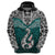 Aotearoa New Zealand Hoodie Silver Fern and Matau with Maori Tribal Turquoise Style LT03 - Polynesian Pride