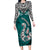 Aotearoa New Zealand Long Sleeve Bodycon Dress Silver Fern and Matau with Maori Tribal Turquoise Style LT03 Long Dress Turquoise - Polynesian Pride