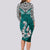 Aotearoa New Zealand Long Sleeve Bodycon Dress Silver Fern and Matau with Maori Tribal Turquoise Style LT03 - Polynesian Pride