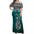 Aotearoa New Zealand Off Shoulder Maxi Dress Silver Fern and Matau with Maori Tribal Turquoise Style LT03 Women Turquoise - Polynesian Pride