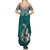 Aotearoa New Zealand Summer Maxi Dress Silver Fern and Matau with Maori Tribal Turquoise Style LT03 - Polynesian Pride