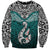 Aotearoa New Zealand Sweatshirt Silver Fern and Matau with Maori Tribal Turquoise Style LT03 Unisex Turquoise - Polynesian Pride