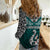 Aotearoa New Zealand Women Casual Shirt Silver Fern and Matau with Maori Tribal Turquoise Style LT03 - Polynesian Pride