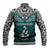 Custom Aotearoa New Zealand Baseball Jacket Silver Fern and Matau with Maori Tribal Turquoise Style LT03 - Polynesian Pride