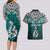 Custom Aotearoa New Zealand Couples Matching Long Sleeve Bodycon Dress and Hawaiian Shirt Silver Fern and Matau with Maori Tribal Turquoise Style LT03 - Polynesian Pride