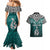 Custom Aotearoa New Zealand Couples Matching Mermaid Dress and Hawaiian Shirt Silver Fern and Matau with Maori Tribal Turquoise Style LT03 - Polynesian Pride