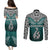 Custom Aotearoa New Zealand Couples Matching Puletasi Dress and Long Sleeve Button Shirts Silver Fern and Matau with Maori Tribal Turquoise Style LT03 - Polynesian Pride