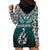 Custom Aotearoa New Zealand Hoodie Dress Silver Fern and Matau with Maori Tribal Turquoise Style LT03 - Polynesian Pride