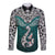 Custom Aotearoa New Zealand Long Sleeve Button Shirt Silver Fern and Matau with Maori Tribal Turquoise Style LT03 Unisex Turquoise - Polynesian Pride