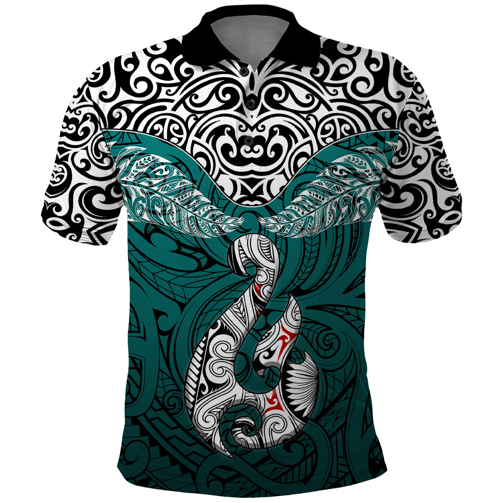 Custom Aotearoa New Zealand Polo Shirt Silver Fern and Matau with Maori Tribal Turquoise Style LT03 Turquoise - Polynesian Pride