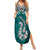 Custom Aotearoa New Zealand Summer Maxi Dress Silver Fern and Matau with Maori Tribal Turquoise Style LT03 Women Turquoise - Polynesian Pride