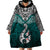 Custom Aotearoa New Zealand Wearable Blanket Hoodie Silver Fern and Matau with Maori Tribal Turquoise Style LT03 - Polynesian Pride