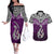 Aotearoa New Zealand Couples Matching Off The Shoulder Long Sleeve Dress and Hawaiian Shirt Silver Fern and Matau with Maori Tribal Pink Style LT03 Pink - Polynesian Pride