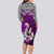 Aotearoa New Zealand Long Sleeve Bodycon Dress Silver Fern and Matau with Maori Tribal Pink Style LT03 - Polynesian Pride