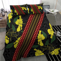 Samoan Culture Bedding Set Hibiscus and Ula Fala with Tapa Pattern Black Color LT03 - Polynesian Pride