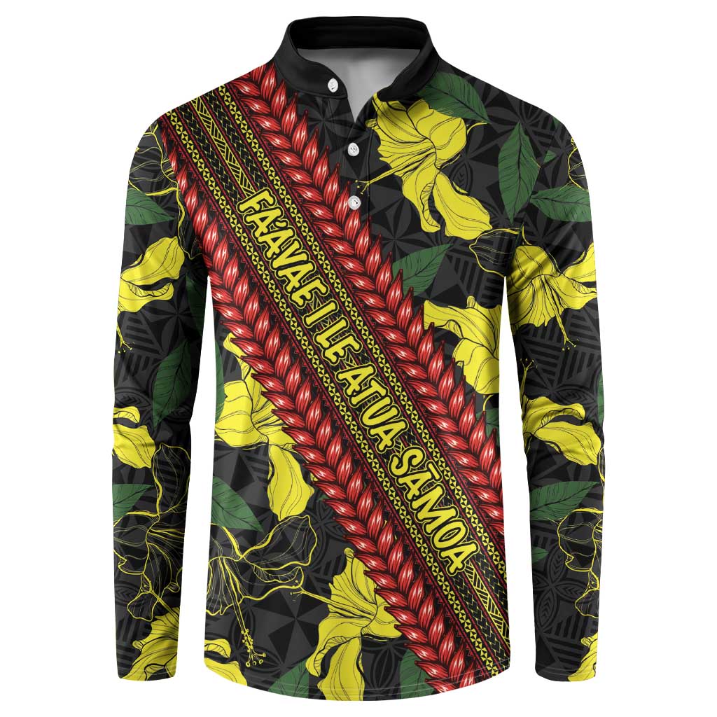 Samoan Culture Button Sweatshirt Hibiscus and Ula Fala with Tapa Pattern Black Color LT03 Black - Polynesian Pride
