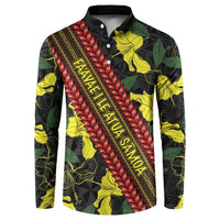 Samoan Culture Button Sweatshirt Hibiscus and Ula Fala with Tapa Pattern Black Color LT03 Black - Polynesian Pride