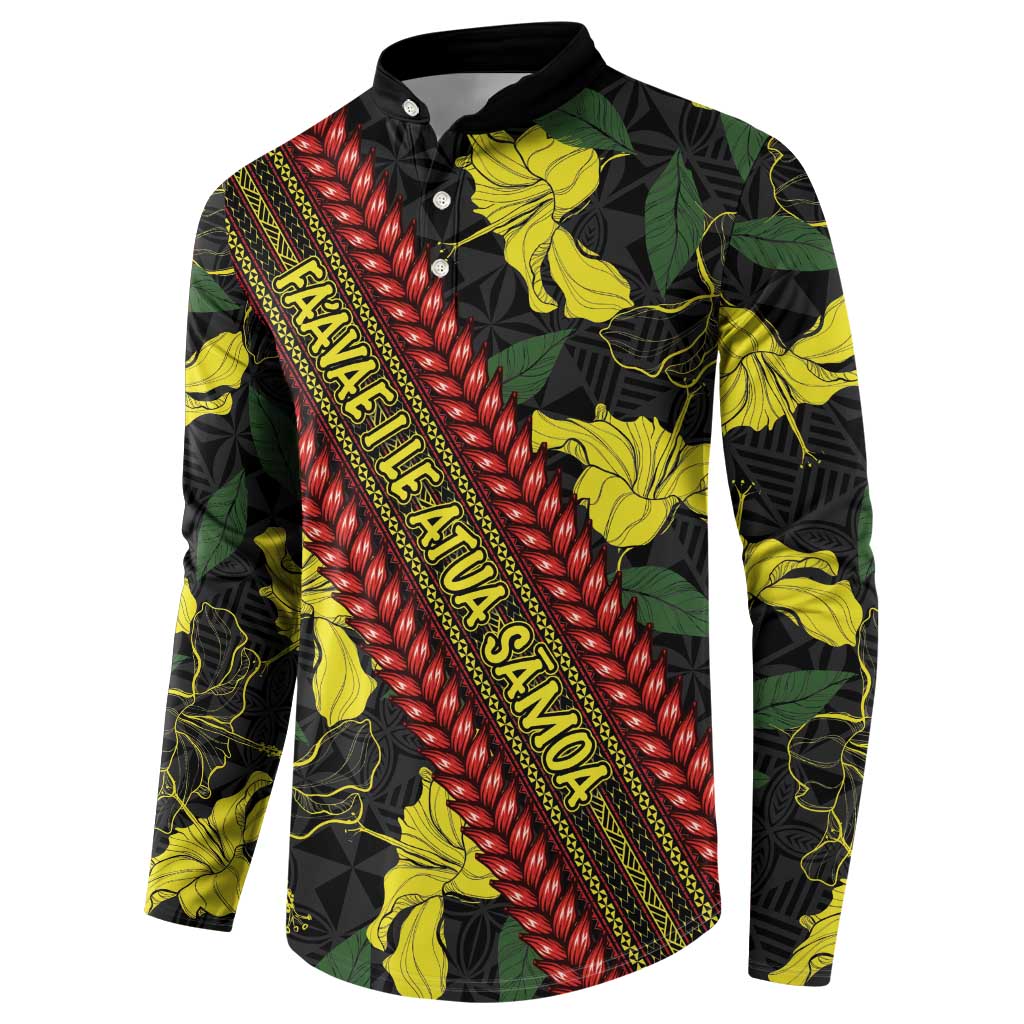 Samoan Culture Button Sweatshirt Hibiscus and Ula Fala with Tapa Pattern Black Color LT03 - Polynesian Pride