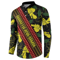 Samoan Culture Button Sweatshirt Hibiscus and Ula Fala with Tapa Pattern Black Color LT03 - Polynesian Pride