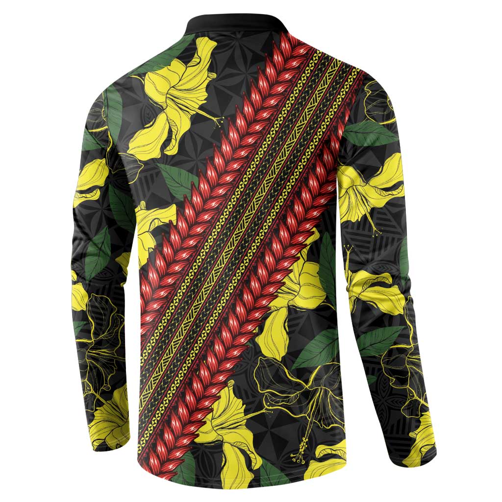 Samoan Culture Button Sweatshirt Hibiscus and Ula Fala with Tapa Pattern Black Color LT03 - Polynesian Pride