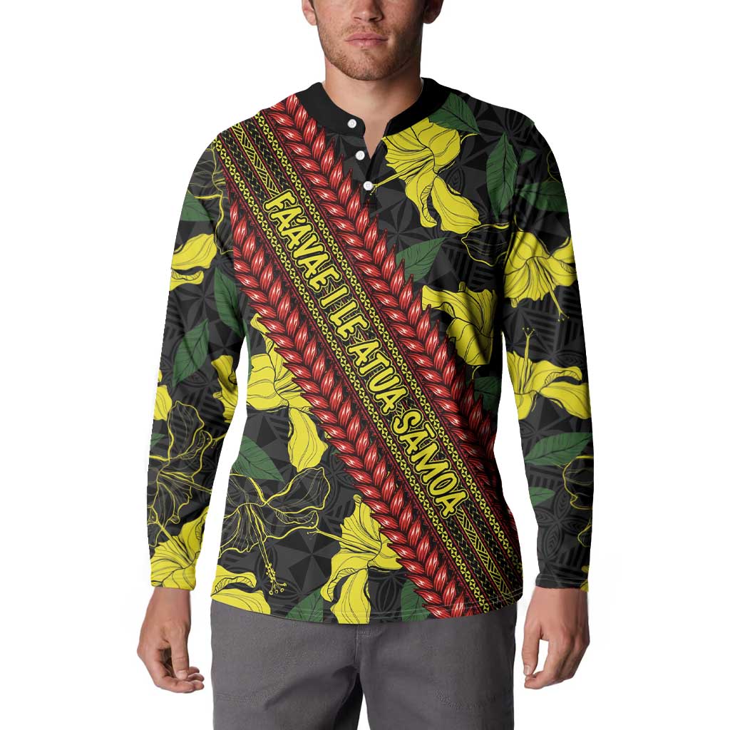 Samoan Culture Button Sweatshirt Hibiscus and Ula Fala with Tapa Pattern Black Color LT03 - Polynesian Pride