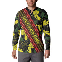 Samoan Culture Button Sweatshirt Hibiscus and Ula Fala with Tapa Pattern Black Color LT03 - Polynesian Pride