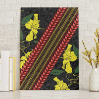 Samoan Culture Canvas Wall Art Hibiscus and Ula Fala with Tapa Pattern Black Color LT03 Without Frame Black - Polynesian Pride