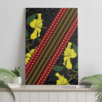 Samoan Culture Canvas Wall Art Hibiscus and Ula Fala with Tapa Pattern Black Color LT03 - Polynesian Pride