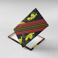 Samoan Culture Canvas Wall Art Hibiscus and Ula Fala with Tapa Pattern Black Color LT03 With Frame Black - Polynesian Pride