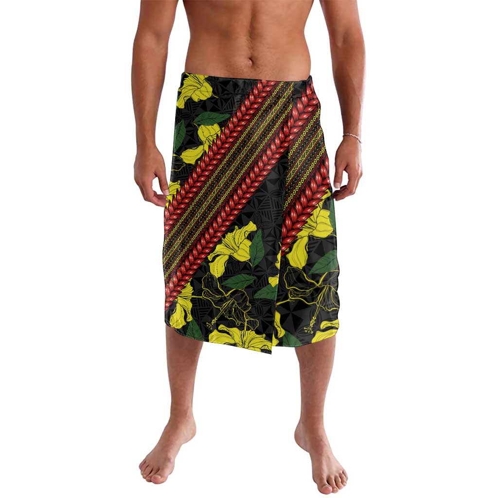 Samoan Culture Lavalava Hibiscus and Ula Fala with Tapa Pattern Black Color LT03 Black - Polynesian Pride