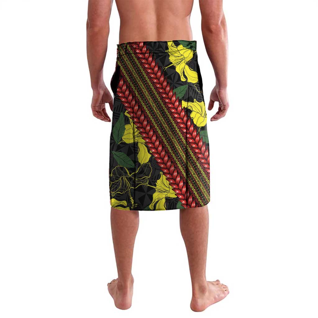 Samoan Culture Lavalava Hibiscus and Ula Fala with Tapa Pattern Black Color LT03 - Polynesian Pride