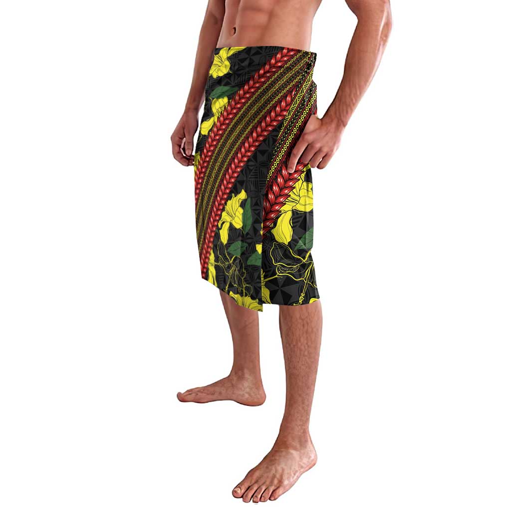 Samoan Culture Lavalava Hibiscus and Ula Fala with Tapa Pattern Black Color LT03 - Polynesian Pride