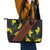 Samoan Culture Leather Tote Bag Hibiscus and Ula Fala with Tapa Pattern Black Color