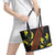 Samoan Culture Leather Tote Bag Hibiscus and Ula Fala with Tapa Pattern Black Color