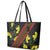 Samoan Culture Leather Tote Bag Hibiscus and Ula Fala with Tapa Pattern Black Color