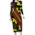 Samoan Culture Long Sleeve Bodycon Dress Hibiscus and Ula Fala with Tapa Pattern Black Color