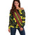 Samoan Culture Off Shoulder Sweater Hibiscus and Ula Fala with Tapa Pattern Black Color