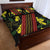 Samoan Culture Quilt Bed Set Hibiscus and Ula Fala with Tapa Pattern Black Color