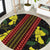 Samoan Culture Round Carpet Hibiscus and Ula Fala with Tapa Pattern Black Color