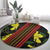 Samoan Culture Round Carpet Hibiscus and Ula Fala with Tapa Pattern Black Color