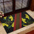 Samoan Culture Rubber Doormat Hibiscus and Ula Fala with Tapa Pattern Black Color