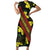 Samoan Culture Short Sleeve Bodycon Dress Hibiscus and Ula Fala with Tapa Pattern Black Color