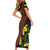 Samoan Culture Short Sleeve Bodycon Dress Hibiscus and Ula Fala with Tapa Pattern Black Color